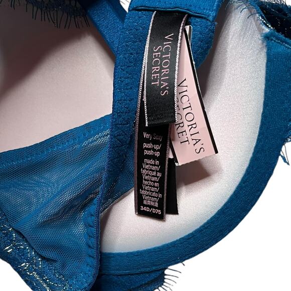 Victoria’s Secret Lace Shimmer Push-Up Bra Blue Sapphire Size 34D - Picture 3 of 3